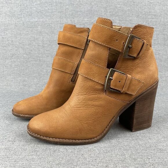 Steve Madden Boots Womens 8.5 Tan Leather Buckle Heel Boho Western Cowgirl Ankle - Picture 2 of 16